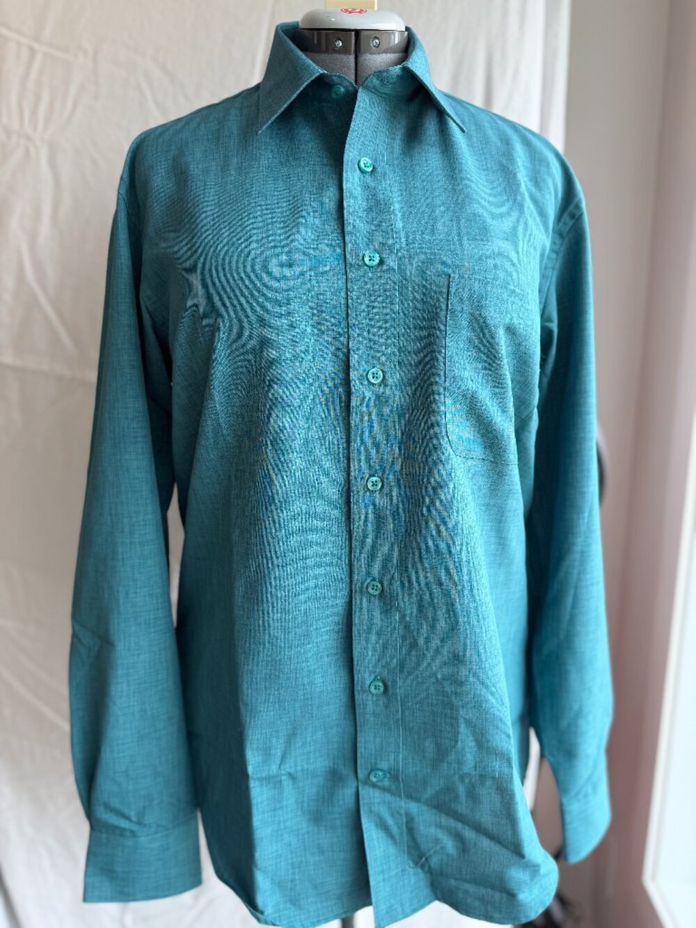 Leo Chevalier Design Teal Men's button-down shirt with long sleeves